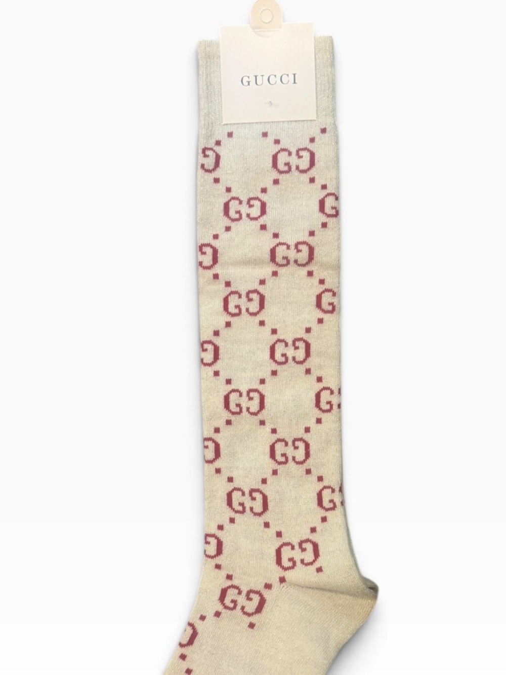 1 Pair Gucci Outlet Women’s Cream & Pink Logo Socks
